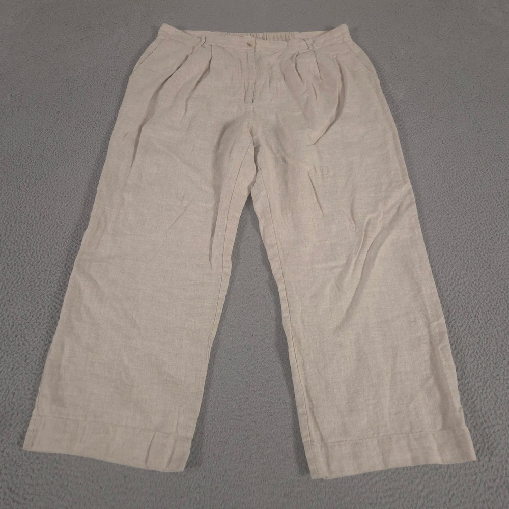 The Drop Pants Womens 2X Beige Wide Leg 100% Linen Pleated High Rise Cropped